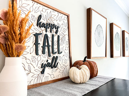 Happy Fall Yall Wood Sign - Fall Wall Art – Autumn Home Decor – Fall Decor – Wall Art – Fall Wood Sign – Autumn Leaves Sign