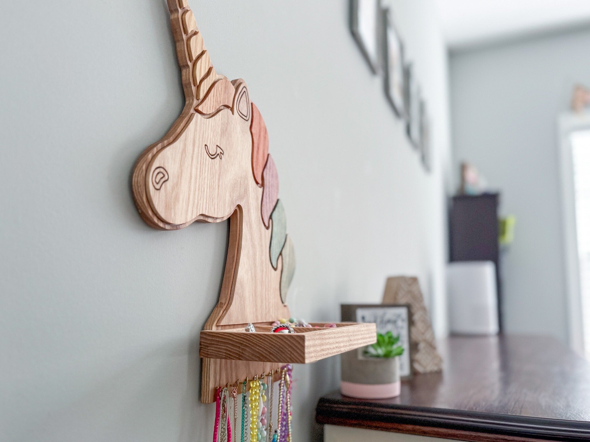 Unicorn Jewelry Holder Unicorn Necklace Holder with Gold Hooks Unicorn Wall Art Jewelry Organizer Unicorn Wall Decor Unicorn Shelf